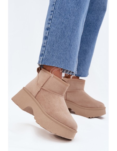 Women's Low Slip-On Snow Boots Lined With Fur Khaki Mavelle