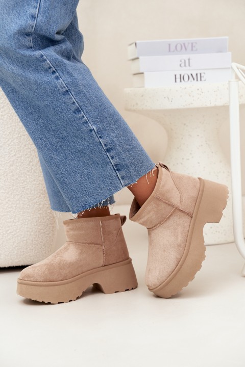 Women's Low Slip-On Snow Boots Lined With Fur Khaki Mavelle