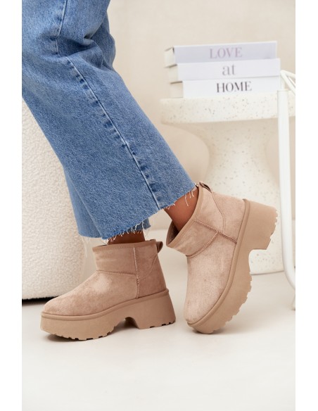 Women's Low Slip-On Snow Boots Lined With Fur Khaki Mavelle