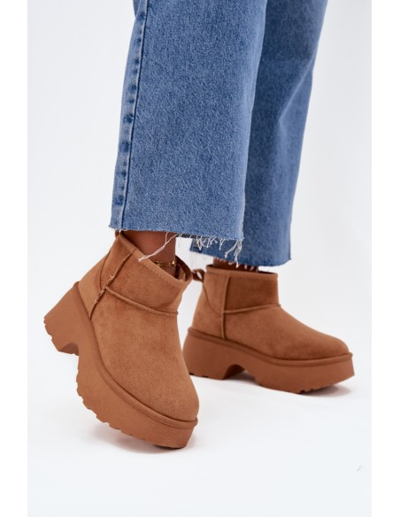 Ladies Low Slip On Insulated Snow Boots With Fur Camel Mavelle