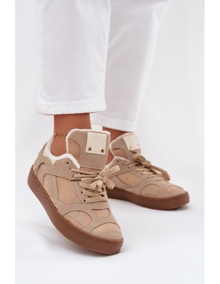 Women's Sneakers on Platform with Furry Lining Beige Solvia