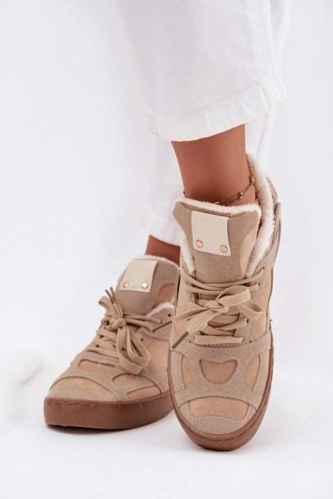 Women's Sneakers on Platform with Furry Lining Beige Solvia