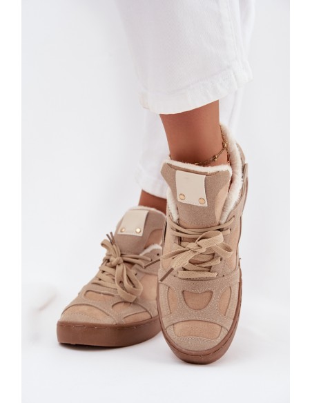 Women's Sneakers on Platform with Furry Lining Beige Solvia