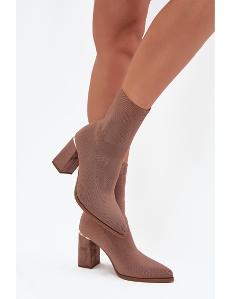 Fabric Slip-On Women's Ankle Boots on Heel Beige Virelle