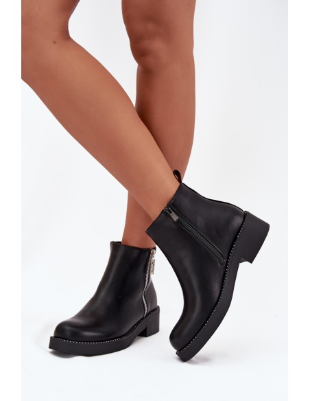 Warm Low Women's Boots With Zircons Black Vionna