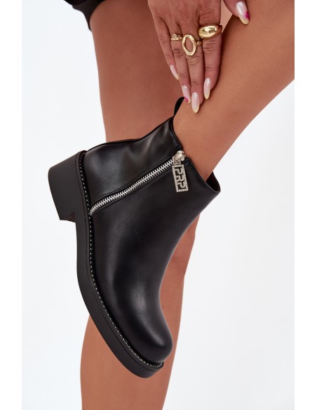 Warm Low Women's Boots With Zircons Black Vionna