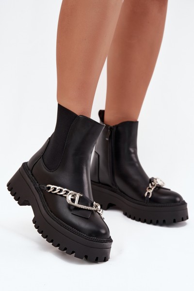 Women's Platform Ankle Boots With Chain Black Marvella