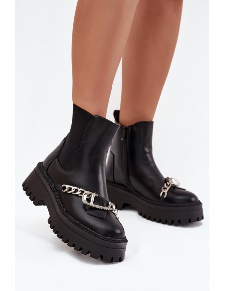 Women's Platform Ankle Boots With Chain Black Marvella