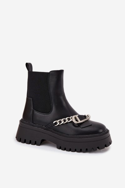 Women's Platform Ankle Boots With Chain Black Marvella 2