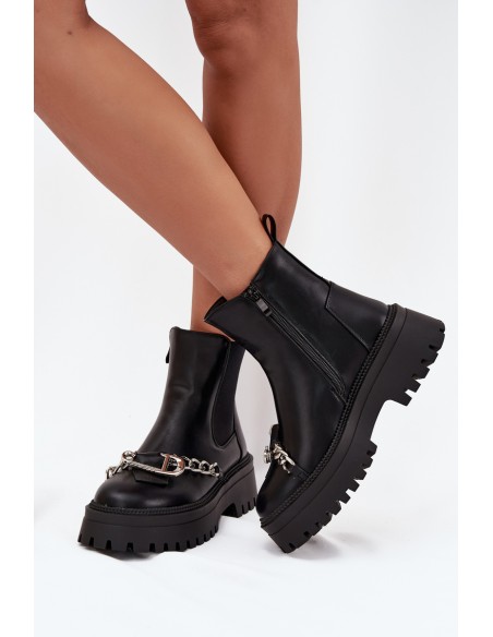 Women's Platform Ankle Boots With Chain Black Marvella