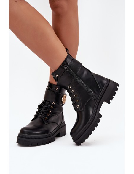 Ladies Work Boots With Gold Detail Insulated Black Fiorena