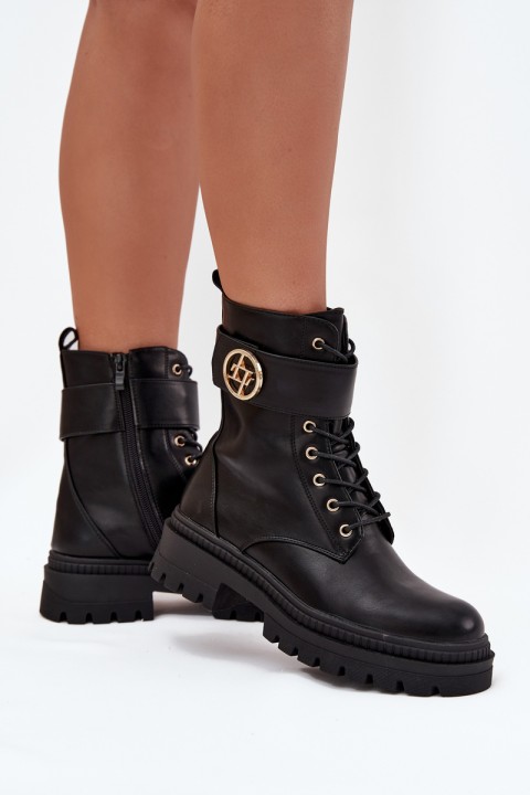 Ladies Work Boots With Gold Detail Insulated Black Fiorena