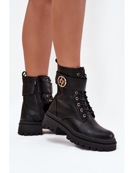 Ladies Work Boots With Gold Detail Insulated Black Fiorena