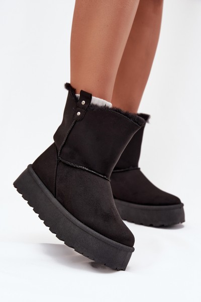 Women's Snow Boots On Platform With Fur Black Evelira