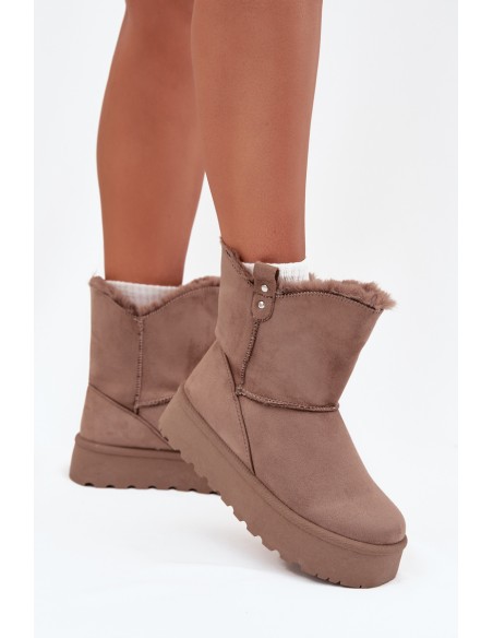 Women's Snow Boots On Platform With Fur Dark Beige Evelira