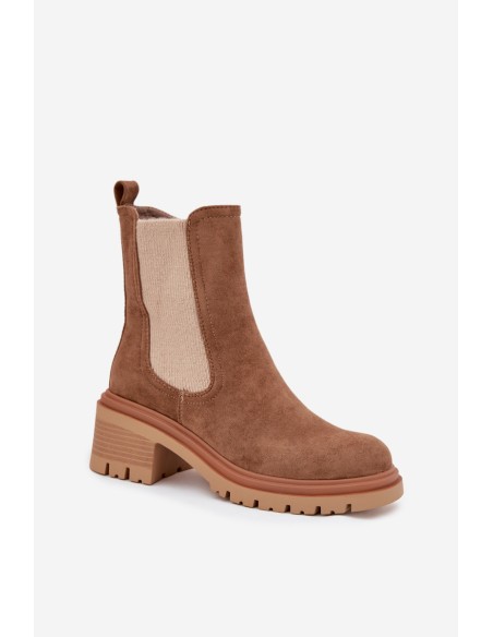 Women's insulated ankle boots on block heels dark beige Zoralia