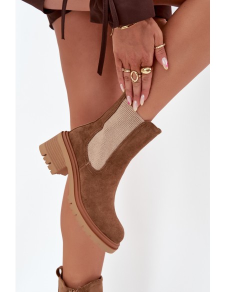 Women's insulated ankle boots on block heels dark beige Zoralia