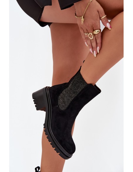 Women's Insulated Ankle Boots On Block Heel Black Zoralia