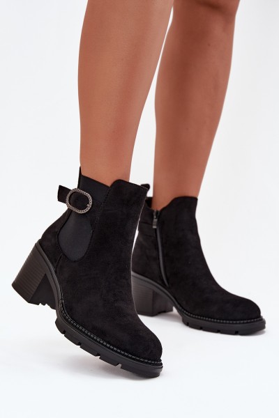 Insulated women's ankle boots with a decorative buckle black Melara