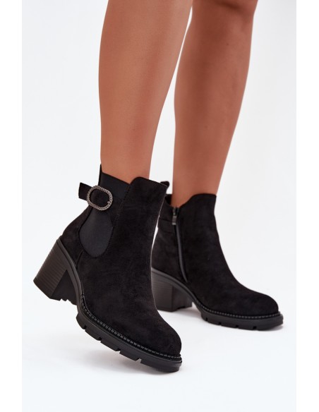 Insulated women's ankle boots with a decorative buckle black Melara