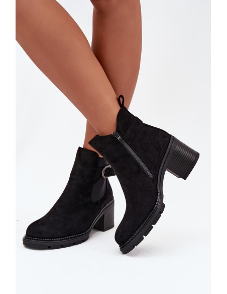 Šilti moteriški aulinukai iki kulkšnių su dekoratyvine sagtimi, juodi Melara