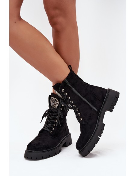 Ankle Boots Workery With Jewelry Decoration Insulated Eco Suede Black Miryssa