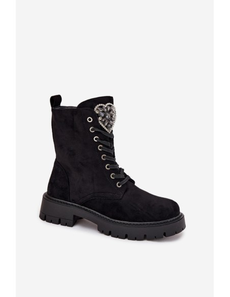 Ankle Boots Workery With Jewelry Decoration Insulated Eco Suede Black Miryssa