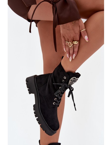 Ankle Boots Workery With Jewelry Decoration Insulated Eco Suede Black Miryssa