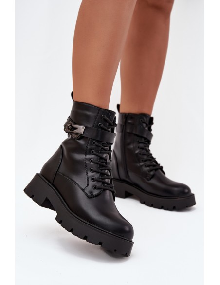 Women's Work Boots With Decorative Strap Insulated Eco Leather Black Selita