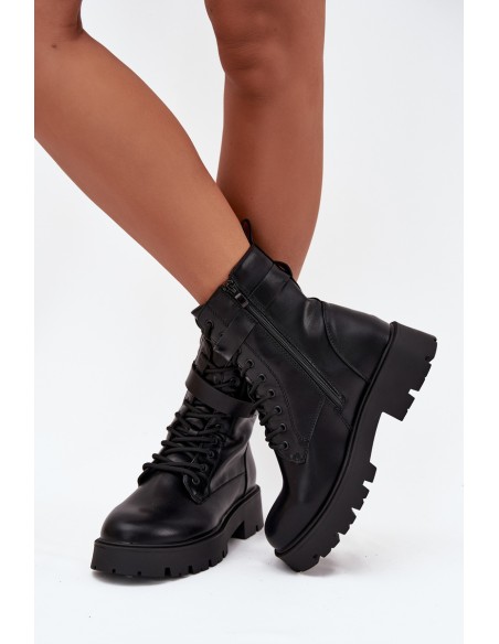 Women's Work Boots With Decorative Strap Insulated Eco Leather Black Selita