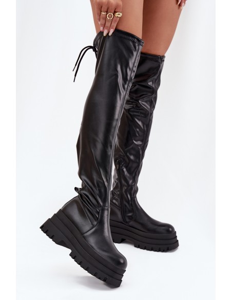 Womens Knee High Boots On Chunky Platform Black Erisna