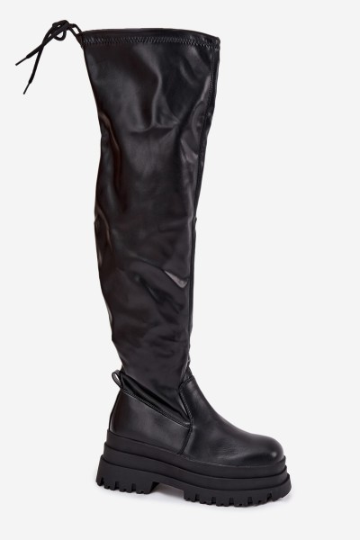 Womens Knee High Boots On Chunky Platform Black Erisna 2