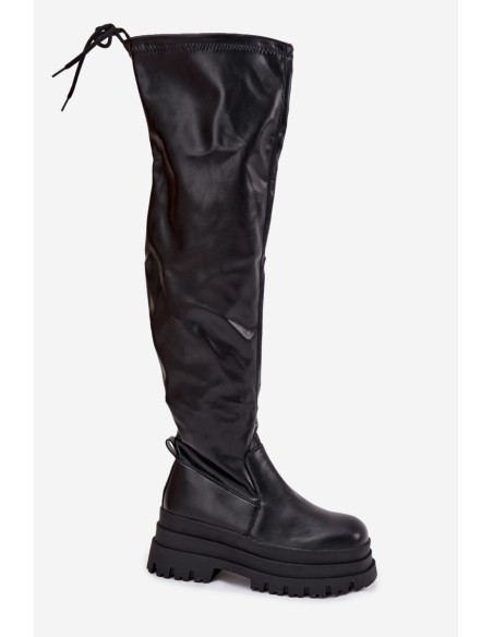 Womens Knee High Boots On Chunky Platform Black Erisna