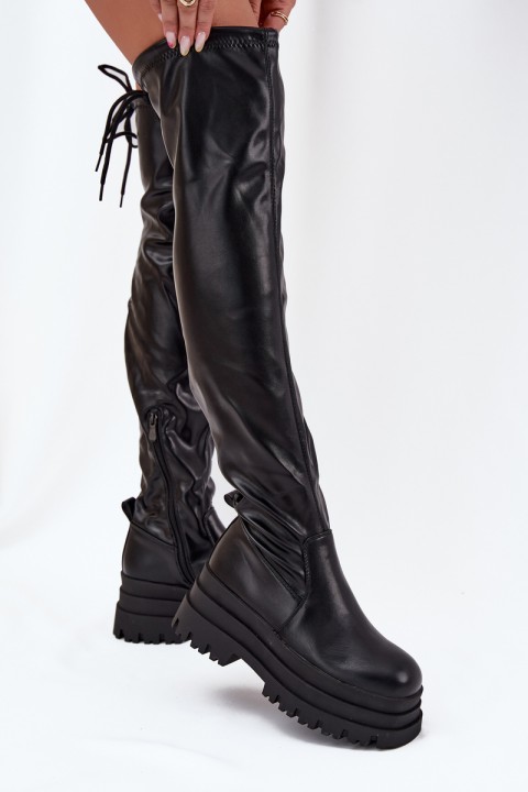 Womens Knee High Boots On Chunky Platform Black Erisna