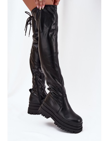 Womens Knee High Boots On Chunky Platform Black Erisna