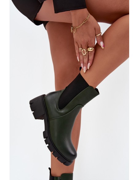 Women Boots On Block Eco Leather Dark Green Kyra