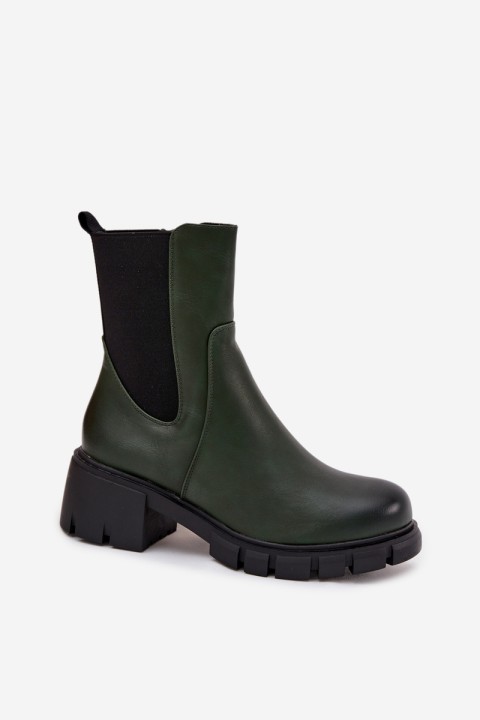 Women Boots On Block Eco Leather Dark Green Kyra