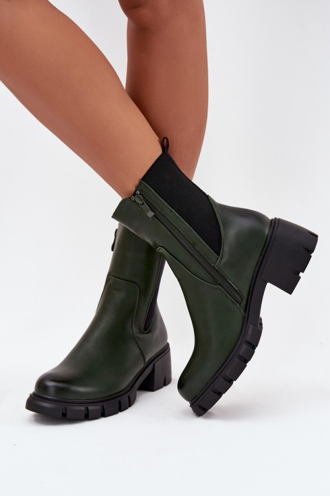 Women Boots On Block Eco Leather Dark Green Kyra