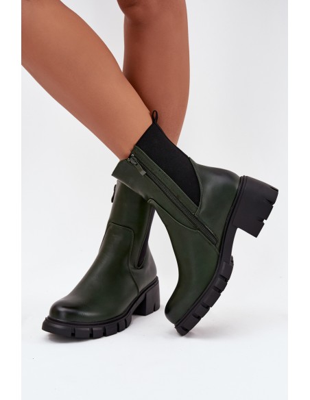 Women Boots On Block Eco Leather Dark Green Kyra