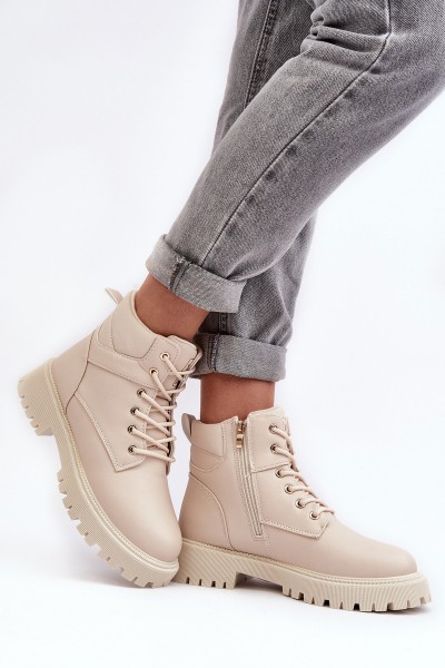 Women's Zipper Fleece-Lined Boots Beige Gremiva