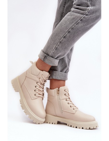 Women's Zipper Fleece-Lined Boots Beige Gremiva