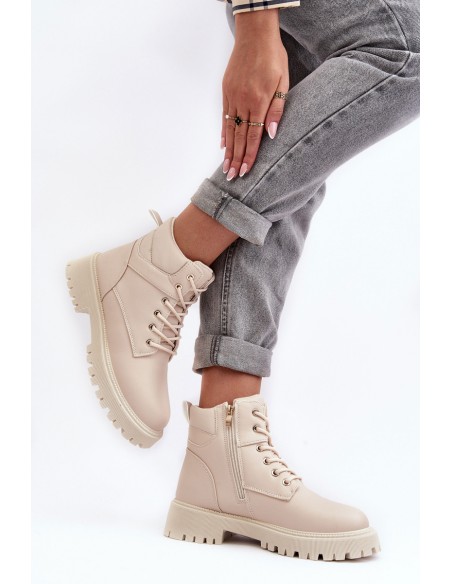 Women's Zipper Fleece-Lined Boots Beige Gremiva