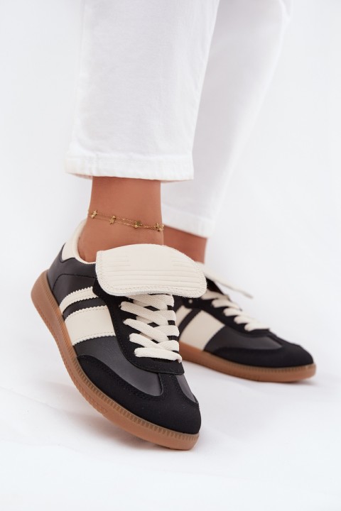 Žemi moteriški sportbačiai su apvaliais liežuvėliais, juodi Ardira