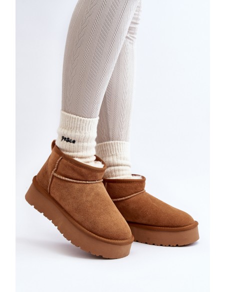 Fashionable Suede Low Snow Boots Camel Nucca