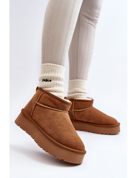 Fashionable Suede Low Snow Boots Camel Nucca