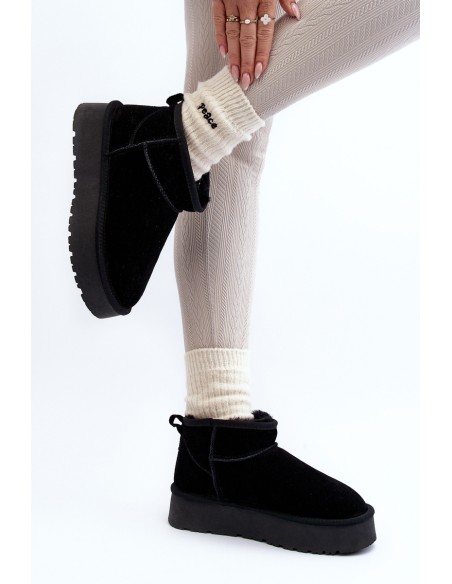 Fashionable Suede Low Snow Boots Black Nucca