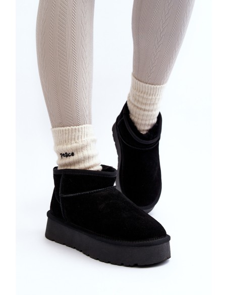 Fashionable Suede Low Snow Boots Black Nucca