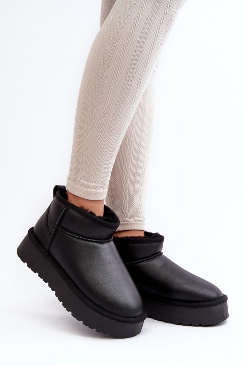 Women's Leather Snow Boots On Platform Black Loreley