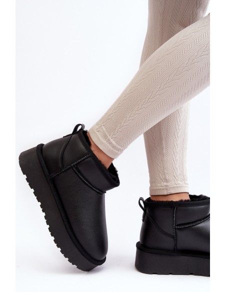 Women's Leather Snow Boots On Platform Black Loreley