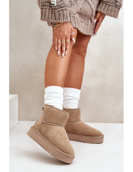 Women's Suede Snow Boots on Platform Above Ankle Beige Rianaella